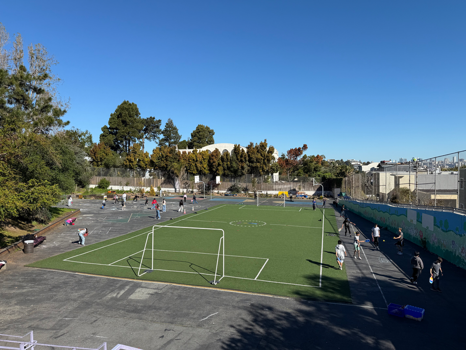 Soccer and basketball play area